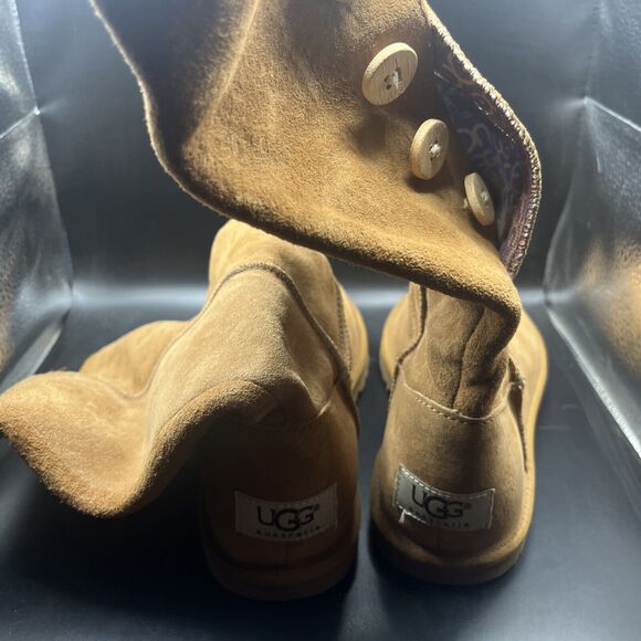 UGG AUSTRALIA Lo Pro Button Fold Over Chestnut Suede Boots 7 1000154 - Picture 2 of 5